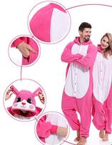 White Rabbit Cartoon Hooded Onesie Pajamas - Long Sleeve for Autumn/Winter, Couples' Home & Performance Wear. S pink