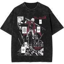 Skalbtas manga spaudinio marškinėlis DMC Devil May Cry žaidimo prekyba Vintažiniai marškinėliai Harajuku gatvės apranga Medvilninis vasaros kasdienis drabužis Šaunus viršus M black