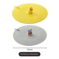 Toilet Floor Drain Odor Preventer Little Yellow Duck + Little Grizzly Bear [Silicone geltona
