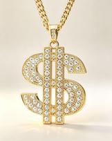 Diamond Dollar Sign Pendant Cuban Chain Necklace - Trendy Street Style Accessory for Men and Women beige