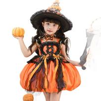 Mergaitės oranžinė juoda tinklinė raganos pūsta suknelė, Vaikų Helovino princesės Cosplay apranga 150cm black