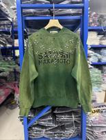 2026 Correct version Satoshi tide brand high street retro washed old damaged print wide retro sweater S gray