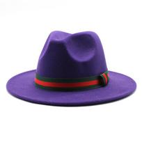 Didelės kraštinės skrybėlė Madinga plokščiakepurė Vyriška ir moteriška vilnonė džiazo skrybėlė L（58-60cm） violetinė
