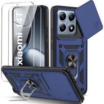 Case and 2 Tempered Glasses for Xiaomi 14T - Protection with Sliding Camera Cover - Navy Blue