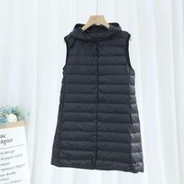 Schinteon Women Ultra Light Down Long Vest with Hood Casual Slim Waistcoat 90% White Duck Down Gilet Fashion M juoda