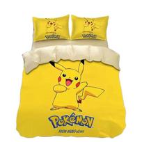 3D Printed Pokémon Bedding Set Pikachu Duvet Cover Anime Quilt Duvet Pillowcase for Children and Girls Boys Teenagers Adults EU Single(135*200cm)3pcs beige