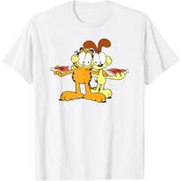 Garfield & Odie Happy Pizza Hug Cartoon Cat T-Shirt XXXXXL balta
