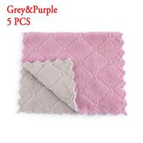 Microfiber Household Kitchen Non-stick Oil Rags Clean Cloths Cleaning Towel Scouring Pad Grey & Purple(5PCS) white