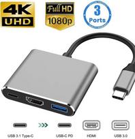 3-in-1 USB-C Hub:type-c 3in 1 PD100W+HDMI(4K/30Hz)+USB3.0 pilka spalva