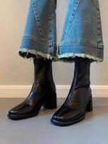 Soft leather version~ short boots commuter high-heeled elastic thin boots 2025 autumn and winter soft-soled public sector retro thick-heeled boots 40 juoda
