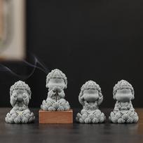 Four Not Small Buddha Incense Insert Tea Pets Household Zen Desktop Chinese Blue Sand Stone Ornament Living Room Indoor Seat gray