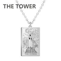 LIKGREAT Tarot Card Necklace Major Arcana Tarots Stainless Steel Necklaces Divination Jewelry Birthday Gift for Women Men steel color white