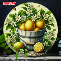 D bemolis Metalinis ženklas Retro Vintage Citrinų Kibiras Metalinis Sienų Menas Rustic Sodyba Citrusiniai Vaisiai Medinė Statinė Apvali Skardinė Plokštelė Countr 20x20cm(8x8inch) yellow