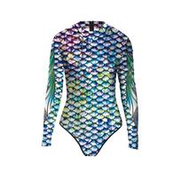 Moterų maudymosi kostiumas ilgomis rankovėmis, undinės stiliaus, su 3D žuvies žvynų raštu - Pavasario/Vasaros kolekcija L/XL blue