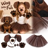 Dog Costume Accessory Set - Headband, Nose, Tie, Tail, Gloves, Skirt One Size kava