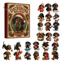 Christmas Tree Pendant Set 2026 Advent Calendar Dachshund Ornament Set, Countdown Hanging Decor with 24 Miniature Dog Collection Mini Figures, C beige