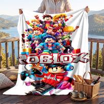 Warm Flannel Blanket Roblox Pattern, Lightweight Comfortable Throw Blanket for Bed Sofa Use 80cmx120cm blue