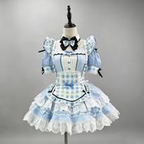 Replica~ Love plaid cat's maid costume cosplay dress Japanese Lolita cute soft girl XXXL white