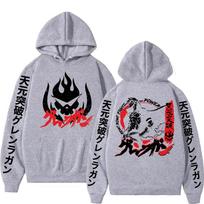 Tengen Toppa Gurren Lagann Unisex Hoodie Anime Kamina Flame Skull Print Double Sided Sleeve Hooded Sweatshirt Streetwear Oversized Cotton Tops XL gray