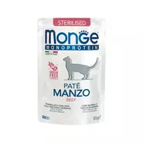 Šlapias maistas sterilizuotoms katėms | Monge Monoprotein Sterilised paštetas su jautiena, 85 g