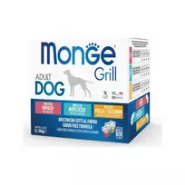 Šlapias maistas šunims | Monge Grill rinkinys: jautiena, menkė, vištiena su kalakutiena, 12 × 100 g