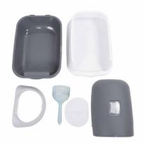 Enclosed Plastic Litter Box Extra Large Odor Resistant Easy Cleaning Covered Kitty Litter Box with pilka spalva