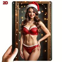 Kalėdinės Pin-Up merginos metalinis ženklas, dovana biurui, sienų dekoras 20x30cm beige
