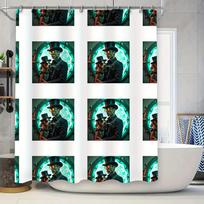 Steampunk Style Shower Curtain featuring a couple with goggles and top hats perfect for your Victorian-themed bathroom decor 90x180cm white