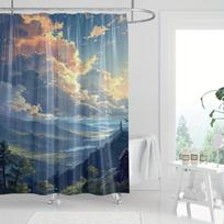 Earth's Majestic Scenery Shower Curtain - Water-Resistant Polyester, Digital Print, Machine Washable, All-Season Art Theme W90xH180cm gray