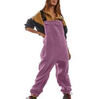 Moteriški flisiniai kombinezonai, vientisi šortai, reguliuojami petnešų dirželiai, šiltos žieminės pūkuotos slidinėjimo kelnės XL violetinė