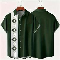 A Niche Creative Note Playing Card Splicing Flower Shirt with Vertical Diamond Pattern Design for Men's Loose Shirt 3XL black