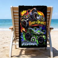 įrodymų paplūdimio rankšluostis su „Monster Jam“ raštu - minkštas, sugeriantis, greitai džiūstantis, skalbiamas skalbimo mašinoje - puikiai tinka plaukioti, stovyklauti, maudytis 70cmx140cm(27x55inch) black