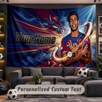 Sieninis gobelenas Individualus pavadinimas Lamine Yamal raštas Personalizuotas spausdintas audinys Sienų dekoras 180cmx230cm