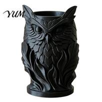 Sculpted Owl Figurine 3D Printed Pen Holder, Creative Desk Organizer for Office Stationery, Vintage Style Stand Retro Relief Animal Storage Container juoda