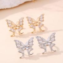 Elegant Butterfly Cubic Zirconia Ear Cuff - No Piercing, Light Luxury Fashion Jewelry White K beige