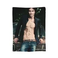 The Vampire Diaries Damon Salvatore Blankets Flannel Summer Super Soft Throw Blanket for Home Bedroom Plush Thin Quilt Size: 75*100cm, Weight: 230 GSM black