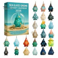 Gift Ideas for Colleagues Christmas Gnome Advent Calendar 2026, Sea Glass Style Countdown Kids Interactive Gifts, Mini Hanging Pendants Home Xmas Tree 1 Set beige