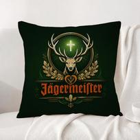 Brand Jagermeister Cushion Cover Natural Linen Pillowcase Set AllinOne Decor Cushion Cover for Sofa Bedroom Chair 30cmx30cm(12x12Inch) black