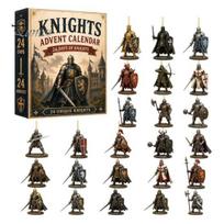 Medieval Themed Decorations Christmas Knight Advent Calendar, with 24 Acrylic Decorations, Calendar Day Xmas Countdown Box, Holiday Party Collectible A black