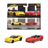 Hot Wheels Premium 2-Pack 2012 Corvette Z06 / 2003 Dodge Viper SRT-10 1/64 Scale (Yellow/Red) gray