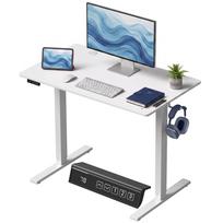 Electric Height Adjustable Desk 100x60 Cm With 3 Memory Settings Led Display 2 Hooks And 2 Cable Pass Throughs White