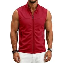 Men's Casual Outdoor Sleeveless Gilet, Full Zip Stand Collar Vest, Lightweight Multi Color Workout Waistcoat M raudona