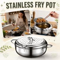 Stainless Deep Fryer Pot, 201 Grade, Natural, 2.2L Capacity, for Home Kitchen Use One Size black