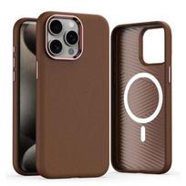 Prabangus verslo retro odinis plonas magnetinis belaidžio įkrovimo dėklas, skirtas Magsafe, skirtas iPhone 15 14 Pro Max 12 13, smūgiams atsparus galinis dangtelis iphone 12 Pro max tamsiai ruda spalva