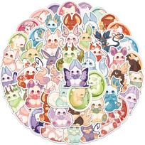50 Fantasy Creature Cartoon Graffiti Stickers Trolley Box Water Cup Diary Waterproof DIY Stickers beige