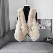 Imitation fox fur vest women's autumn and winter Haining new fur vest fashionable light short splicing M gray
