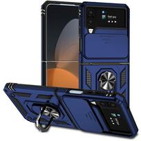 Ring Holder Lens Protection Hinge Case For Samsung Galaxy Z Flip 4 Shockproof Magnetic Flip4 5G Rugged Armor Back Cover Coque For Z Flip 4 5G tamsiai mėlyna spalva