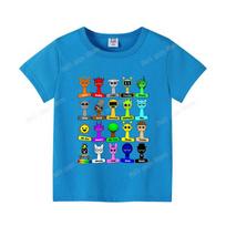Sprunki Summer Clothes Short Sleeve Oren Wenda Pinki Simon Kids T-shirt Breathable Cute Boys Girls Base Top Ages 3-12 Gifts 120 blue