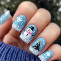 Christmas Tree Snowflake Blue Press on Nail 24pcs False Nail with Snowman Design Easy to Apply ABS Construction 1 brown