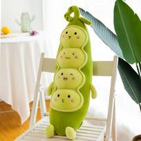 Large Pea Shape Plush Pillow Cute Vegetables Pods Stuffed Toy Creative Plant Doll Cushion for Baby Children Gift 55cm žalia
